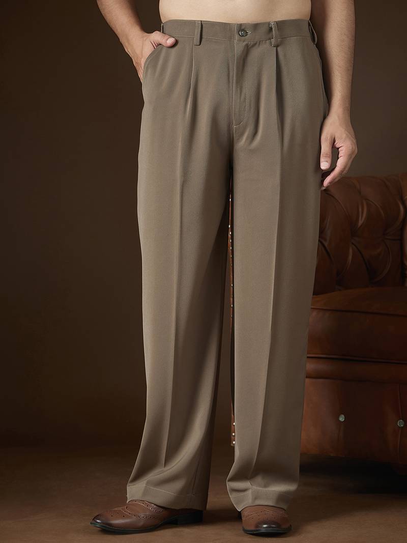 Men's taupe modal korean pants | solid regular fit stylish ethnic & casual wear