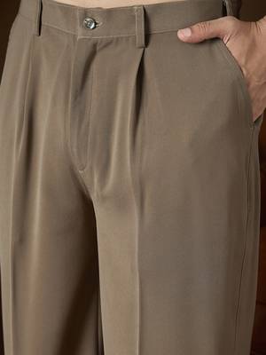 Men's taupe modal korean pants | solid regular fit stylish ethnic & casual wear 2