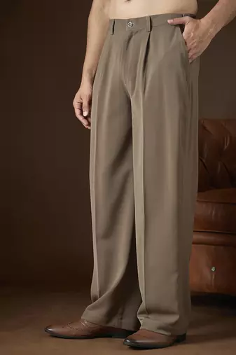 Men's taupe modal korean pants | solid regular fit stylish ethnic & casual wear