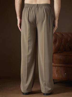 Men's taupe modal korean pants | solid regular fit stylish ethnic & casual wear 4