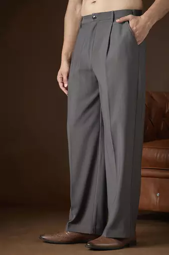Men's charcoal modal korean pants | solid regular fit stylish ethnic & casual wear