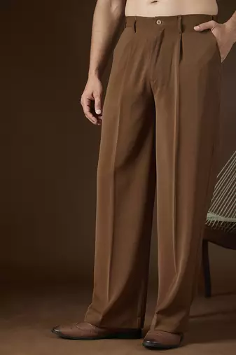 Men's brown modal korean pants | solid regular fit stylish ethnic & casual wear