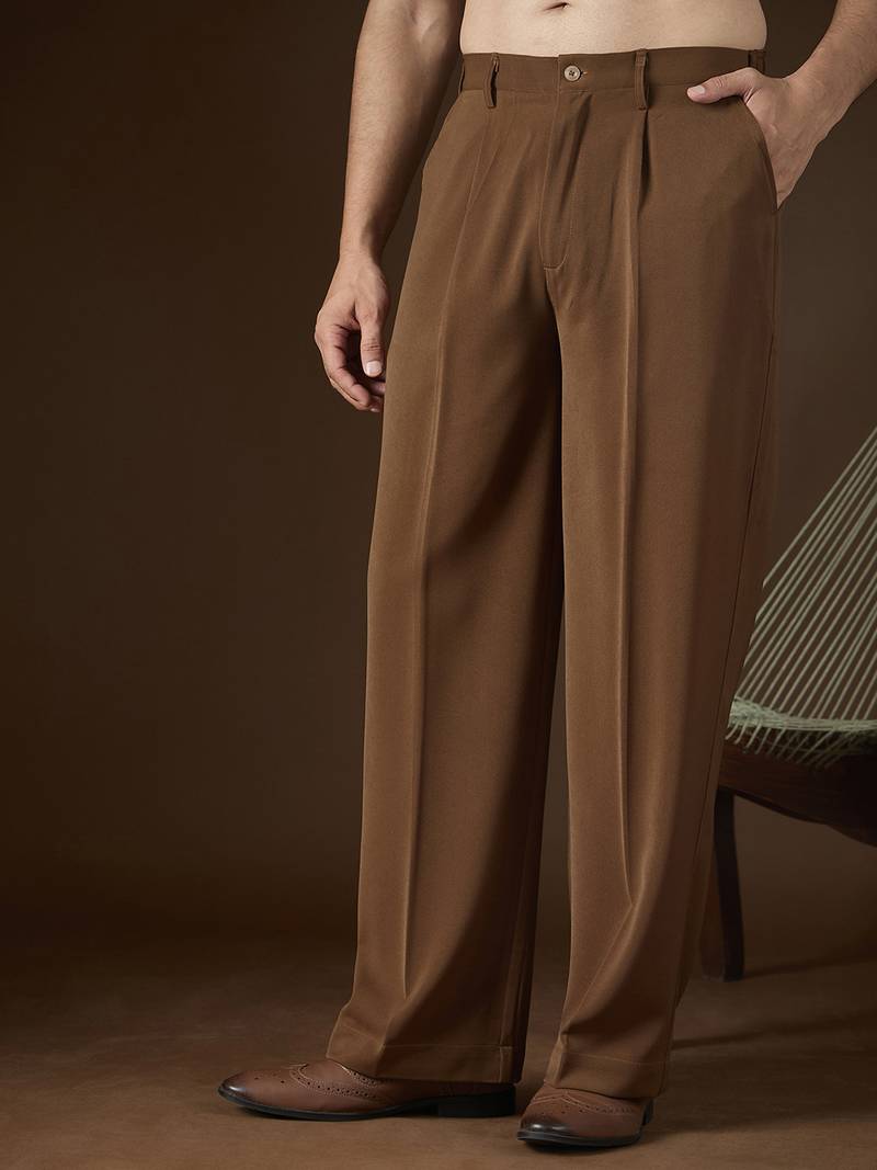 Men's brown modal korean pants | solid regular fit stylish ethnic & casual wear