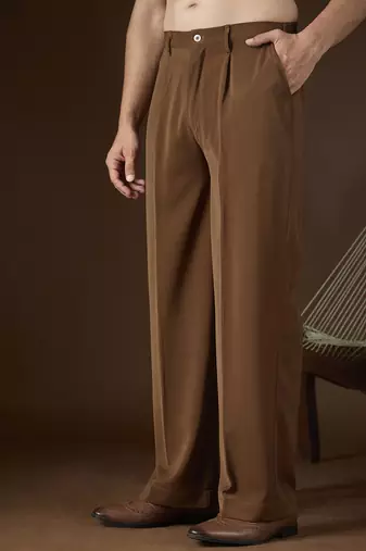 Men's brown modal korean pants | solid regular fit stylish ethnic & casual wear