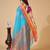 Sky blue  colour zari work cotton silk saree with blouse