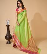 Light green  colour zari work cotton silk saree with blouse