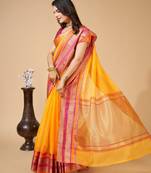 Yellow  colour zari work cotton silk saree with blouse