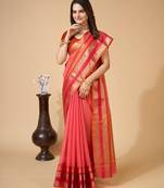 Pink  colour zari work cotton silk saree with blouse