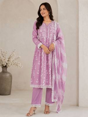 Pink color smart ethnic rayon  fabric suit for elegant party looks 1