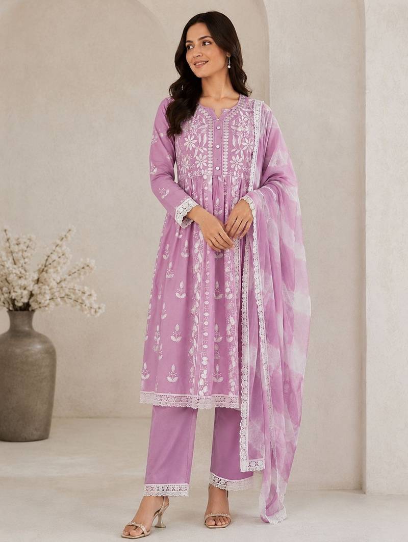 Pink color smart ethnic rayon  fabric suit for elegant party looks