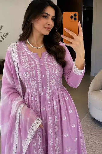 Pink color smart ethnic rayon  fabric suit for elegant party looks