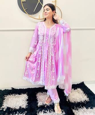 Pink color smart ethnic rayon  fabric suit for elegant party looks 4