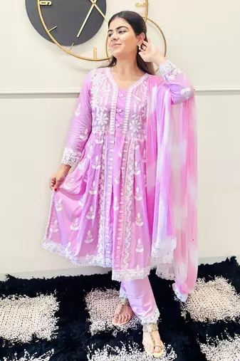 Pink color smart ethnic rayon  fabric suit for elegant party looks