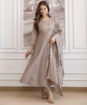 Mauve color smart ethnic vichitra fabric suit for elegant party looks 1