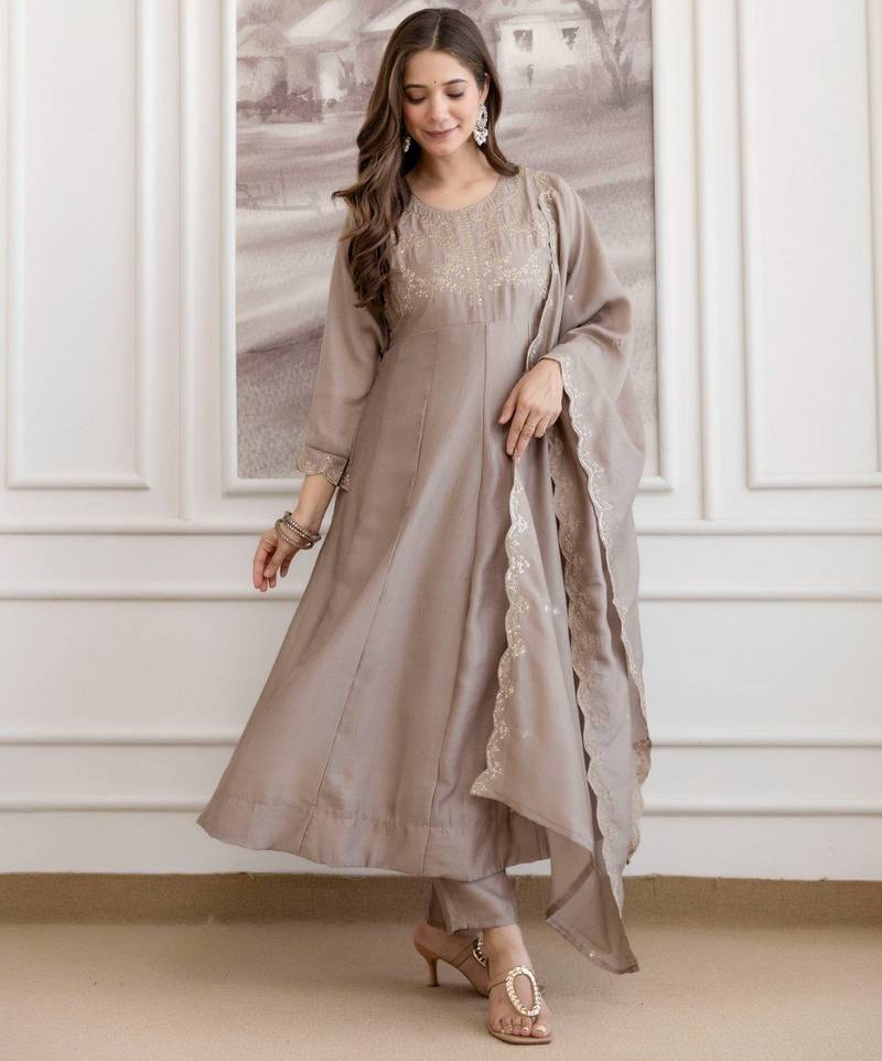 Mauve color smart ethnic vichitra fabric suit for elegant party looks