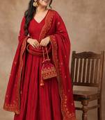 Rust color smart ethnic kum kum fabric suit for elegant party looks