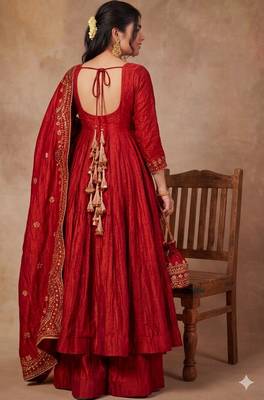 Rust color smart ethnic kum kum fabric suit for elegant party looks 2