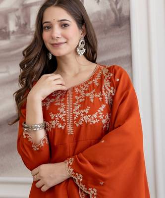 Rust color smart ethnic vichitra fabric suit for elegant party looks 3