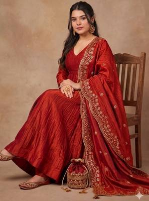 Rust color smart ethnic kum kum fabric suit for elegant party looks 4