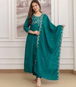 Teal color smart ethnic vichitra fabric suit for elegant party looks