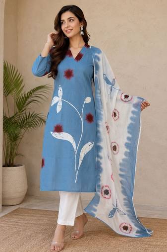 Blue color smart ethnic linen fabric suit for elegant party looks