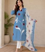 Blue color smart ethnic linen fabric suit for elegant party looks
