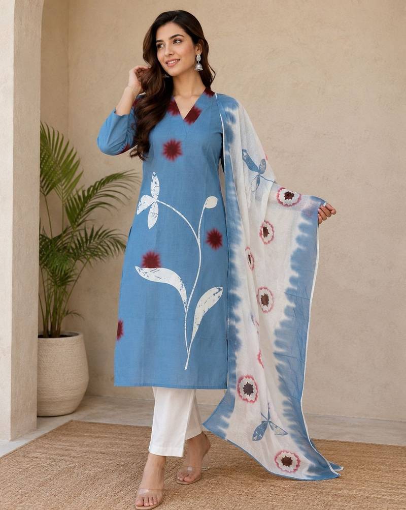 Blue color smart ethnic linen fabric suit for elegant party looks