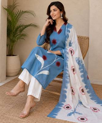 Blue color smart ethnic linen fabric suit for elegant party looks 2