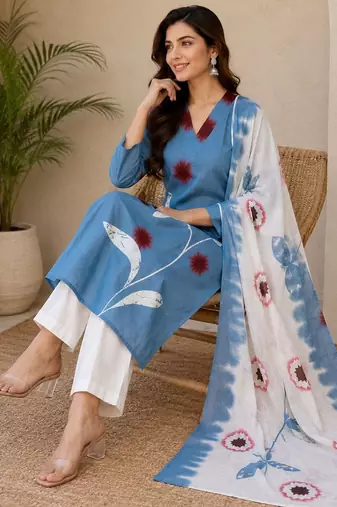 Blue color smart ethnic linen fabric suit for elegant party looks