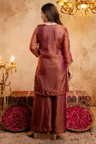 Rust color stylish fendy  fabric designer ready kurta set for girls