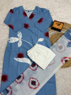 Blue color smart ethnic linen fabric suit for elegant party looks 3