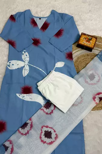Blue color smart ethnic linen fabric suit for elegant party looks