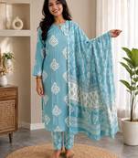 Sky blue color smart ethnic rayon  fabric suit for elegant party looks