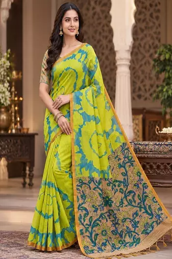 cotton blend saree with elegant printed design for festive & casual wear