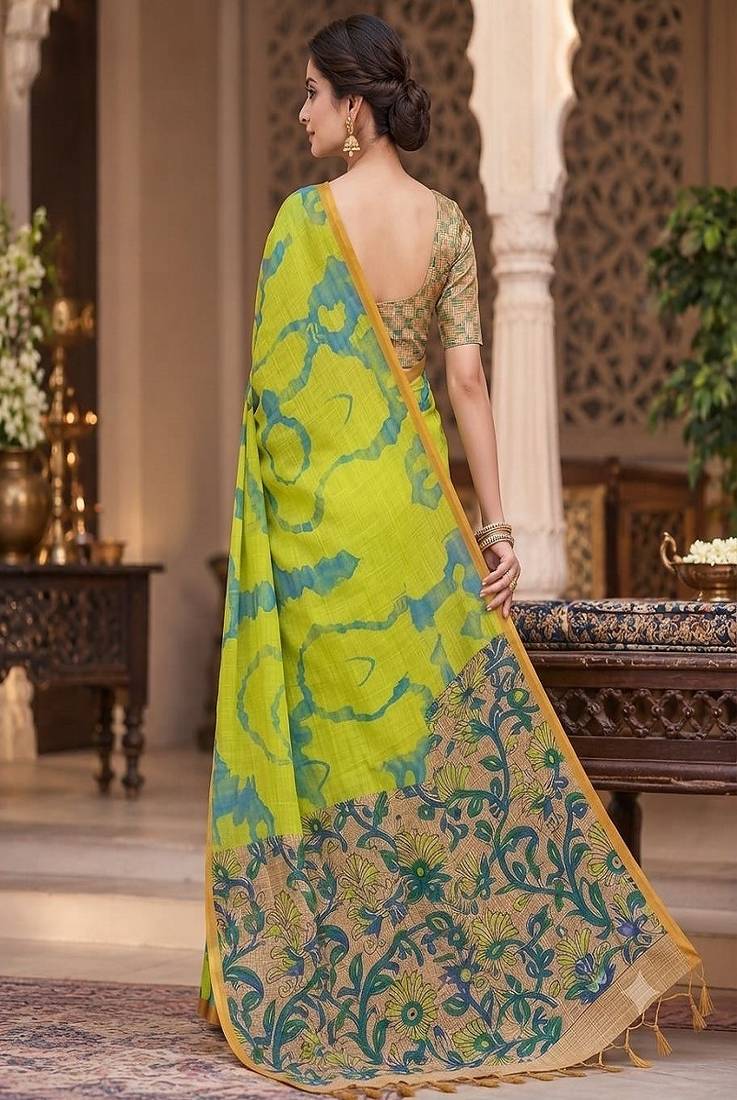 cotton blend saree with elegant printed design for festive & casual wear