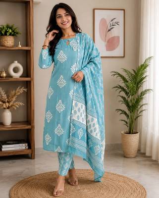 Sky blue color smart ethnic rayon  fabric suit for elegant party looks 2
