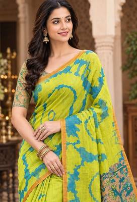 cotton blend saree with elegant printed design for festive & casual wear 3