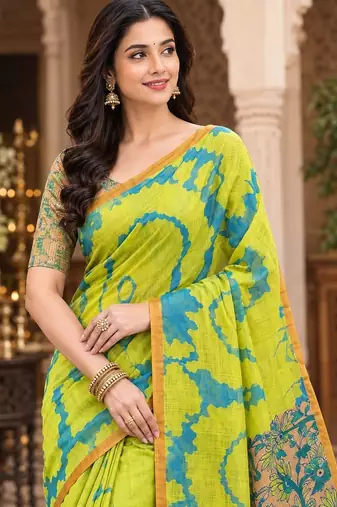 cotton blend saree with elegant printed design for festive & casual wear