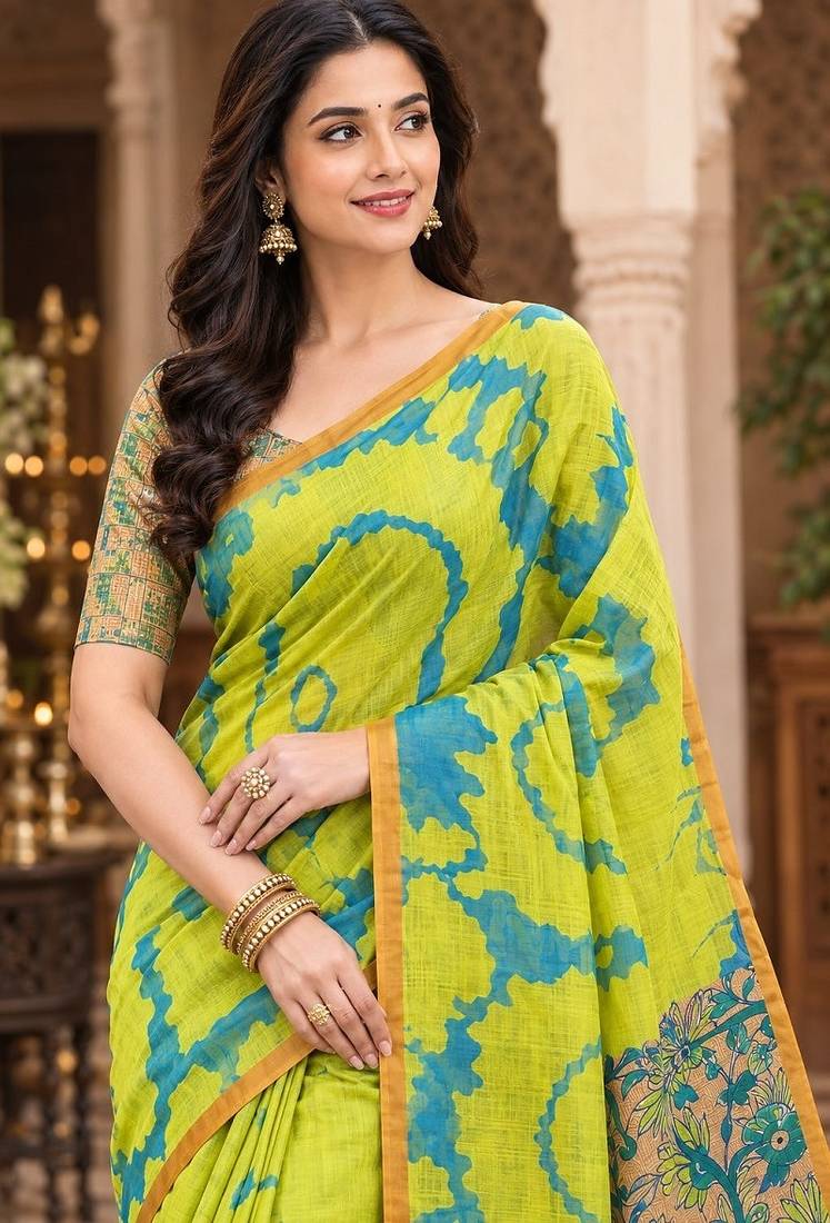 cotton blend saree with elegant printed design for festive & casual wear