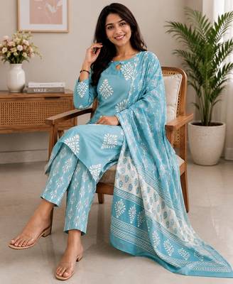 Sky blue color smart ethnic rayon  fabric suit for elegant party looks 3