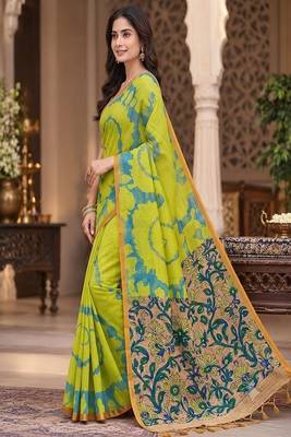 cotton blend saree with elegant printed design for festive & casual wear 4