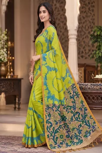 cotton blend saree with elegant printed design for festive & casual wear