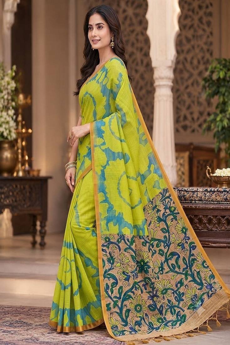 cotton blend saree with elegant printed design for festive & casual wear