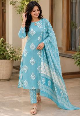 Sky blue color smart ethnic rayon  fabric suit for elegant party looks 4