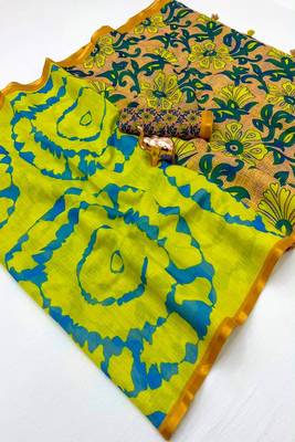cotton blend saree with elegant printed design for festive & casual wear 5