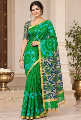 cotton blend saree with elegant printed design for festive & casual wear 1