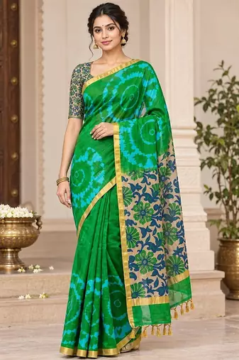 cotton blend saree with elegant printed design for festive & casual wear