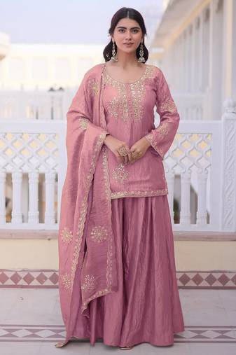 Pink color stylish fendy  fabric designer ready kurta set for girls