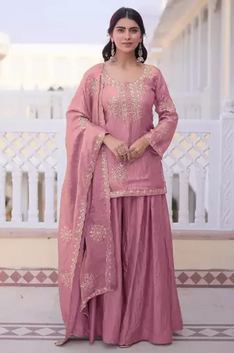 Pink color stylish fendy  fabric designer ready kurta set for girls