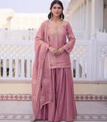 Pink color stylish fendy  fabric designer ready kurta set for girls